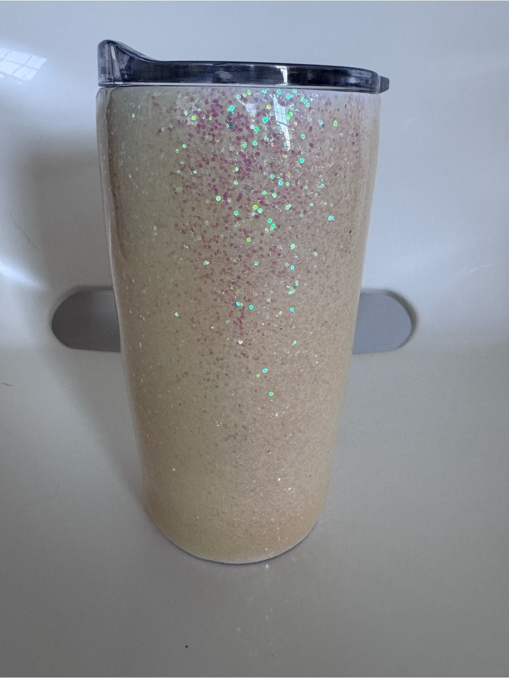 Disney Inspired Cream Glitter Tumbler 20 oz Pink Castle Tinkerbell Travel Cup - Picture 6 of 10